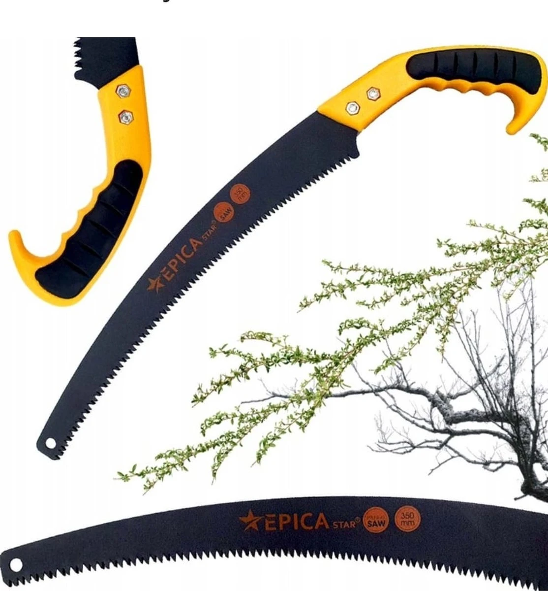 Tuin Handzaag - Takkenzaag - 17 Cm - Geel / Zwart - 350 Mm - Dubbel Gekarteld - Rubberen Handvat - Snoeizaag - Boomzaag - Houtzaag - Handzaag - Tuinieren