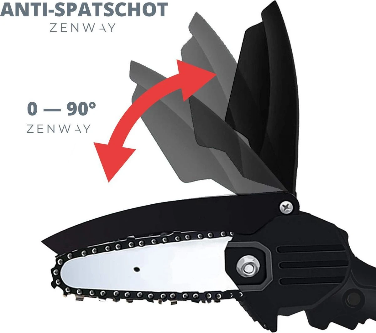 Zenway - Mini Kettingzaag - Snoeizaag - Kettingzaag - Kettingzaag Elektrisch Met 1 Accu- Inclusief Koffer - 1 Extra Accu - Zwart - Afbeelding 4