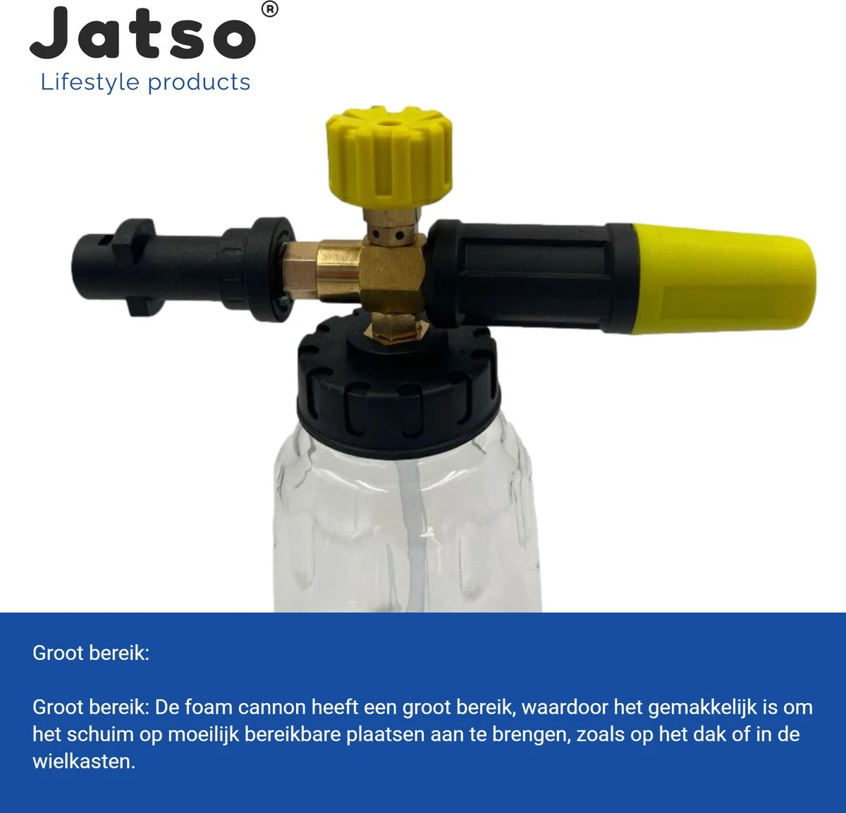Jatso® Foam Cannon - Snow Foam - Foam Gun - Schuimlans - Foam Gun Auto - Foam Lance - Schuimsproeier - Snow Foam Cannon - Past Op Karcher K1 T/m K7 - Messing - Afneembaar Pistool - Afbeelding 4