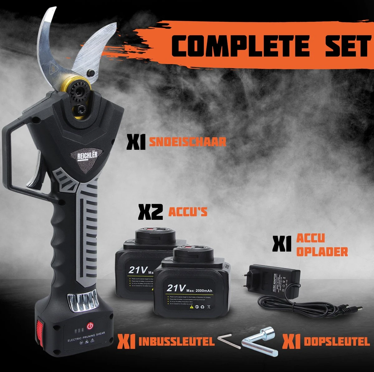 Reichlër® Elektrische Snoeischaar - 40 Mm Snijdiameter - 2x Accu - Anti-cut Functie - Heggenschaar - Takkenschaar - Zwart - Afbeelding 6