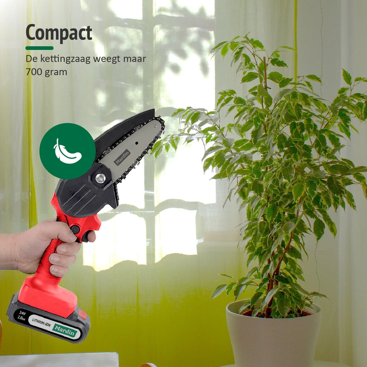 Mardin Mini Kettingzaag - Snoeizaag - Kettingzaag - Kettingzaag Electrisch Met 2 Accu - Inclusief Koffer - 1 Extra Accu - Rood - Afbeelding 4