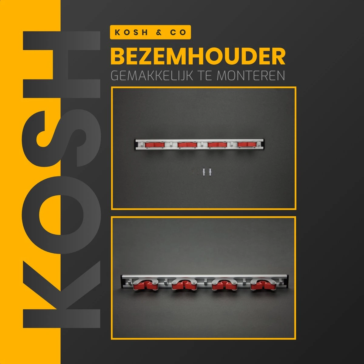 Merkloos Stevige Bezemhouder - Aluminium - Ophangsysteem Bezem - 5 Haken & 4 Houders - Gereedschaphouder - Opbergsysteem - Afbeelding 5