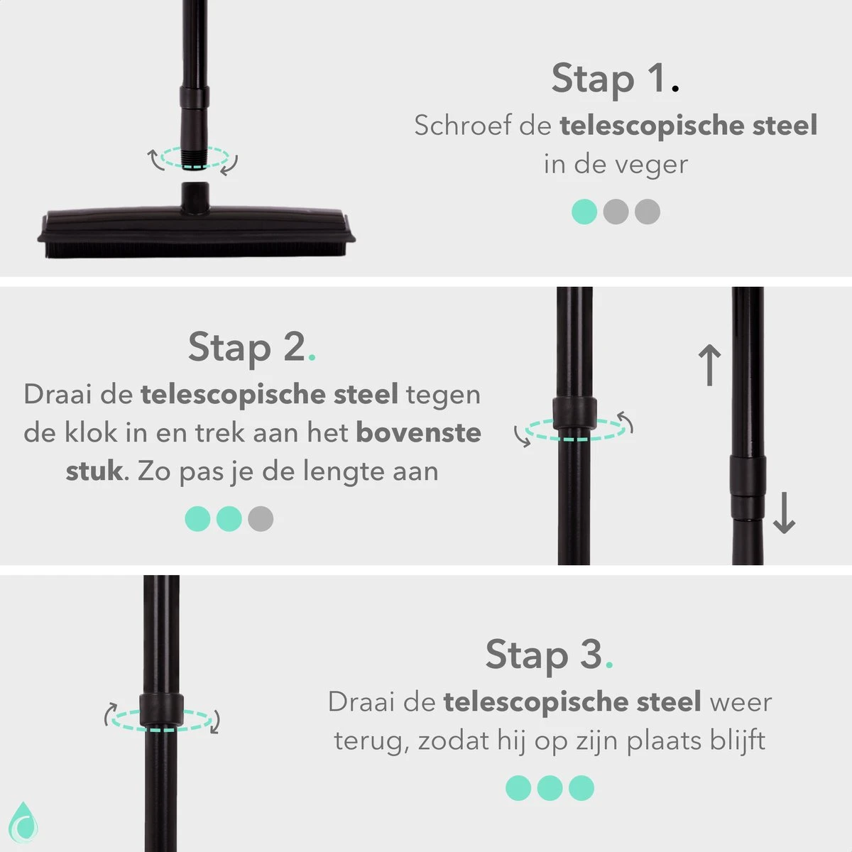 CLEANLY® Rubberen Bezem Met Vloerwisser - Kappersbezem - Zachte Bezem Binnen & Buiten - Vloertrekker Met Steel - 68-150 Cm - Afbeelding 3