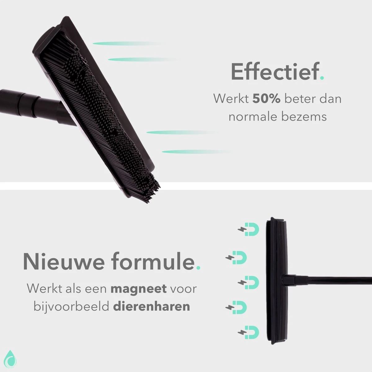 CLEANLY® Rubberen Bezem Met Vloerwisser - Kappersbezem - Zachte Bezem Binnen & Buiten - Vloertrekker Met Steel - 68-150 Cm - Afbeelding 5