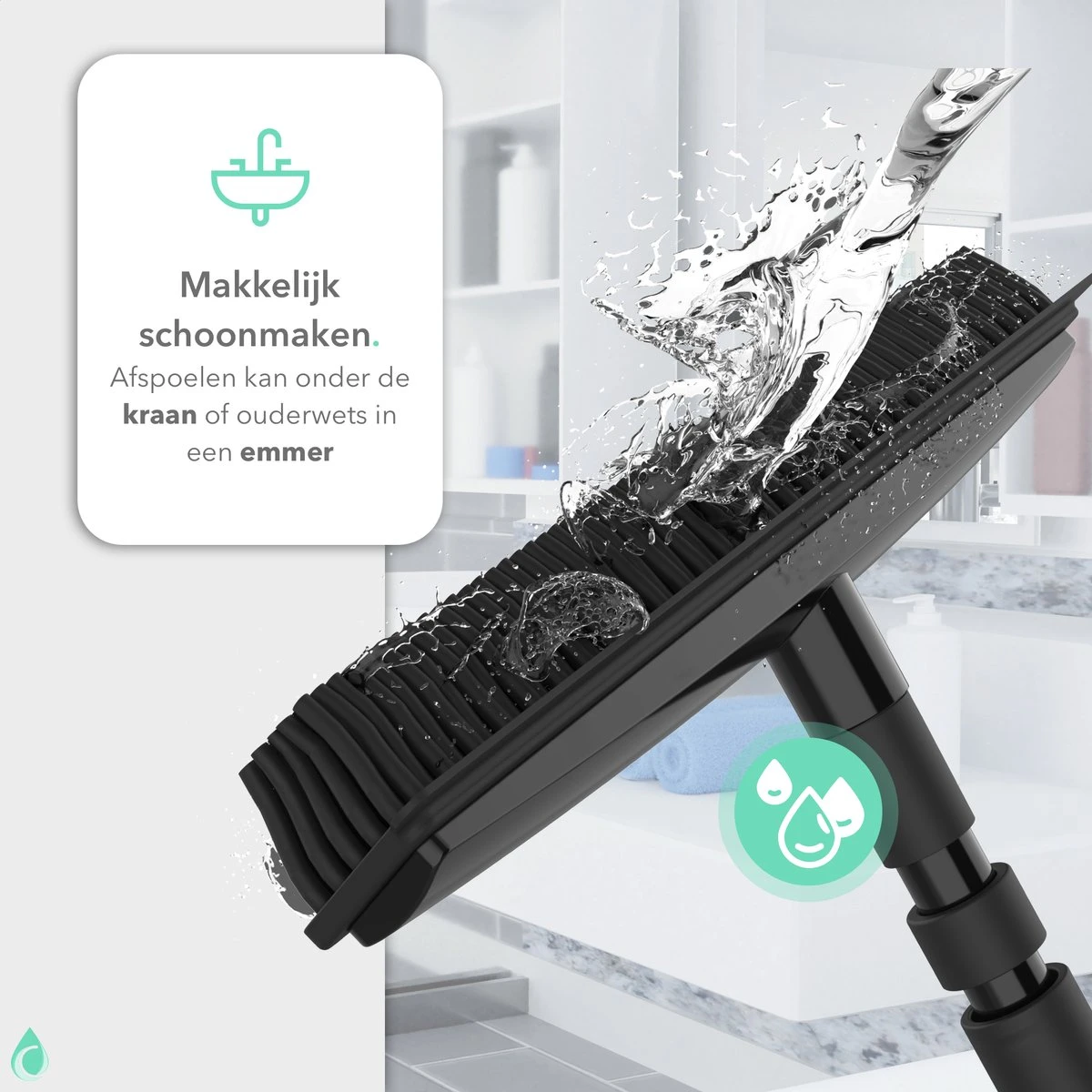 CLEANLY® Rubberen Bezem Met Vloerwisser - Kappersbezem - Zachte Bezem Binnen & Buiten - Vloertrekker Met Steel - 68-150 Cm - Afbeelding 6