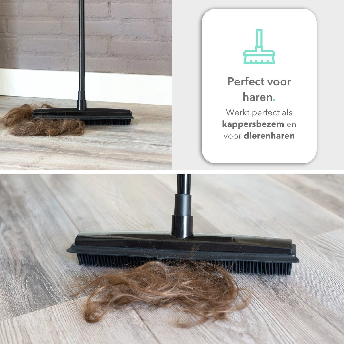 CLEANLY® Rubberen Bezem Met Vloerwisser - Kappersbezem - Zachte Bezem Binnen & Buiten - Vloertrekker Met Steel - 68-150 Cm - Afbeelding 9