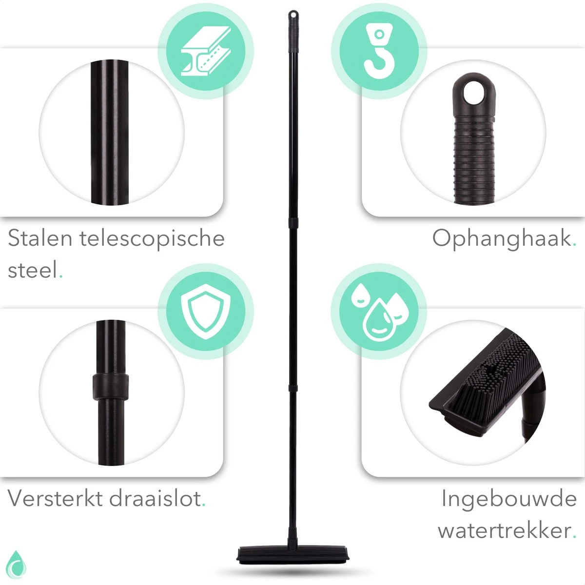 CLEANLY® Rubberen Bezem Met Vloerwisser - Kappersbezem - Zachte Bezem Binnen & Buiten - Vloertrekker Met Steel - 68-150 Cm - Afbeelding 10