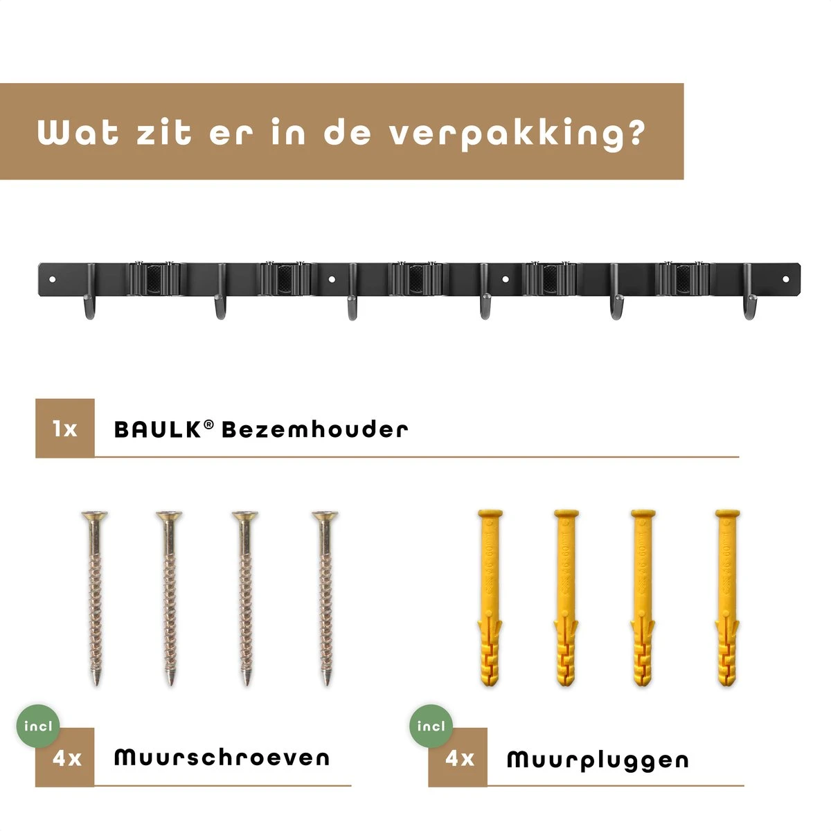 Bezem Ophangsysteem – Bezemhouder – Tuingereedschap – RVS – 5 Houders – 6 Haken - BAULK® - Afbeelding 2