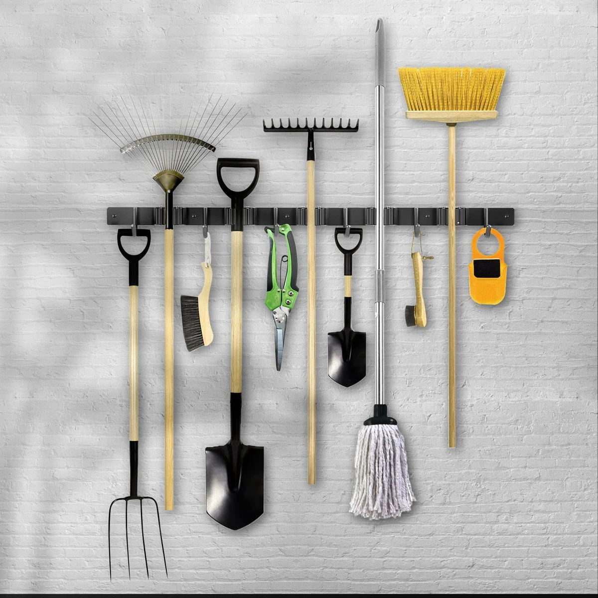 Bezem Ophangsysteem – Bezemhouder – Tuingereedschap – RVS – 5 Houders – 6 Haken - BAULK® - Afbeelding 6