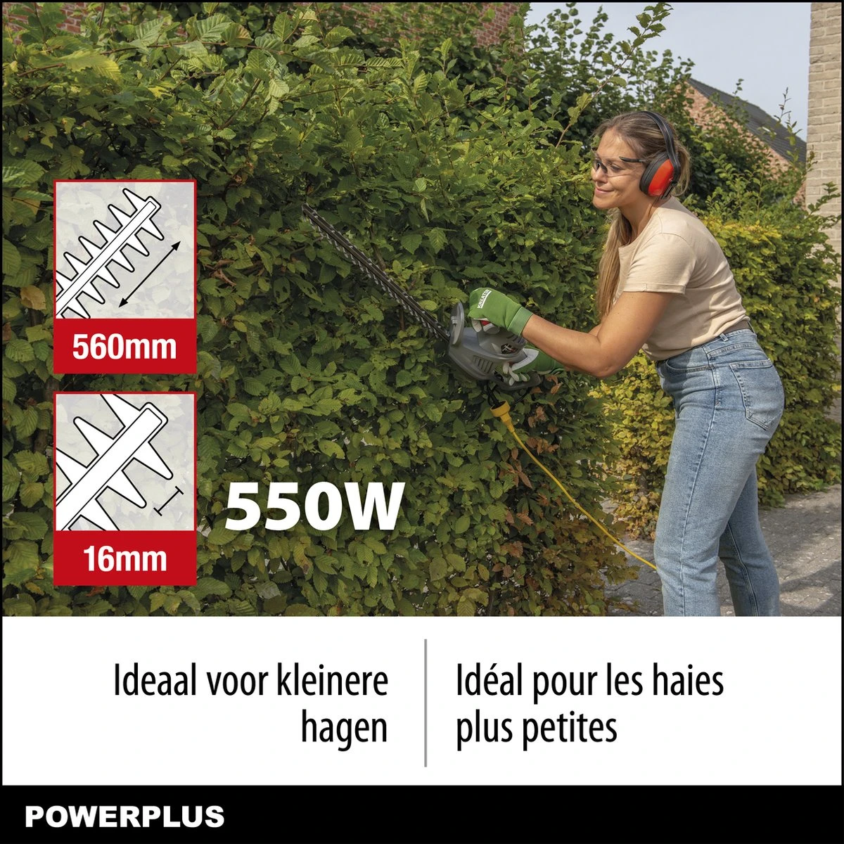 Powerplus POWEG40100 Elektrische Heggenschaar - 550W - Snoeien En Knippen - Zwaardlengte 560mm - Mesafstand 16mm - Haagschaar Voor Tuinonderhoud - Afbeelding 3
