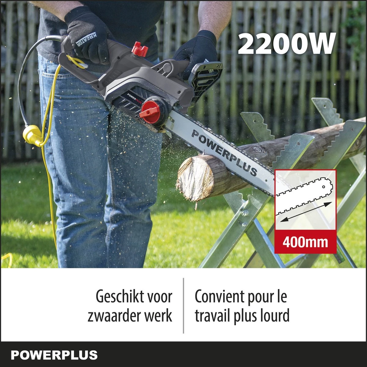 Powerplus POWEG10110 Elektrische Kettingzaag - 2200W - Zwaardlengte 400mm - Automatische Kettingsmering - Incl. 1x Ketting En 1x Zwaard - Afbeelding 3