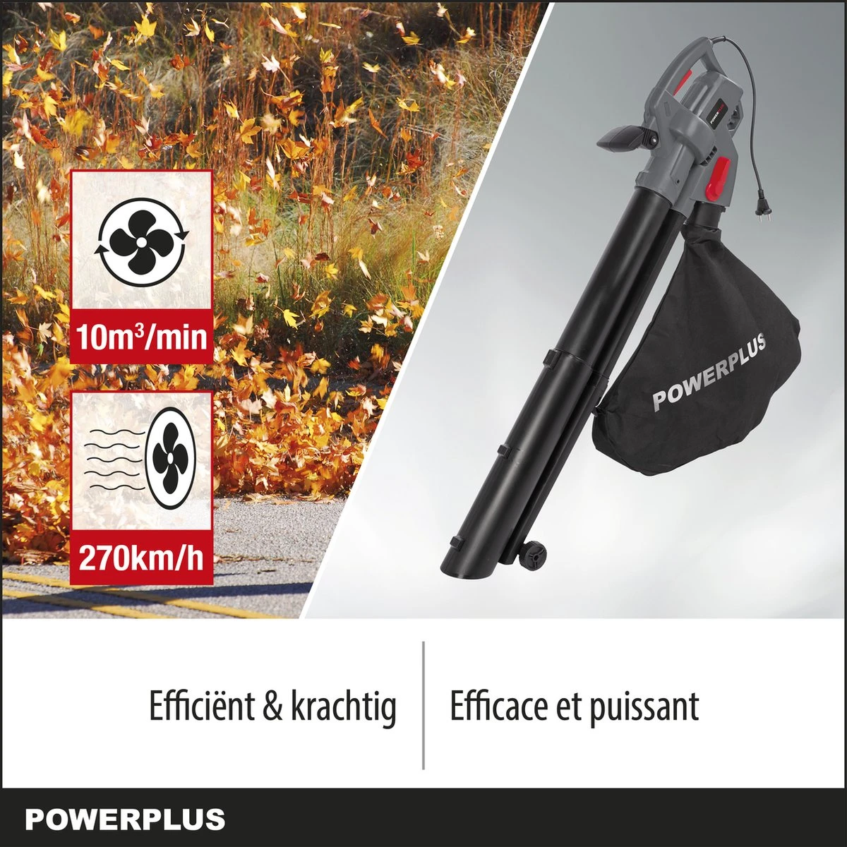 Powerplus POWEG9013 Elektrische Bladblazer - Bladzuiger En -versnipperaar - 3300W - Blazen - Zuigen - Versnipperen - Incl. 40L Opvangzak - Afbeelding 3