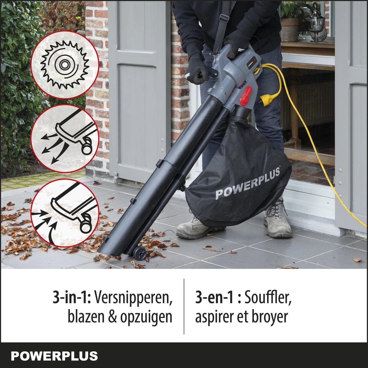 Powerplus POWEG9013 Elektrische Bladblazer - Bladzuiger En -versnipperaar - 3300W - Blazen - Zuigen - Versnipperen - Incl. 40L Opvangzak - Afbeelding 5