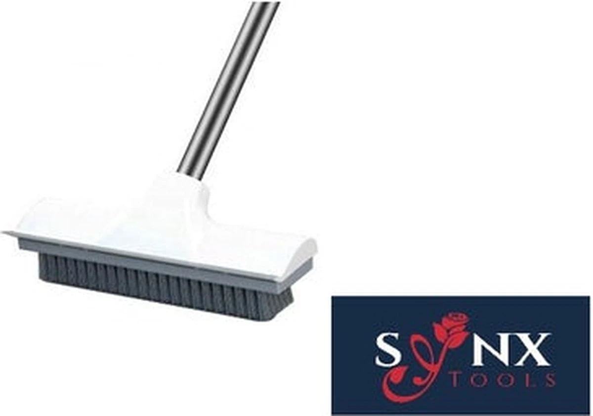 Synx Tools Luiwagen Borstel 2-in-1 Trekker - Badkamer Borstel Vloertrekker Met Steel Schrobborstel - Harde Borstelharen - Vloerwisser Badkamer - Met Telescopische Steel - Afbeelding 4