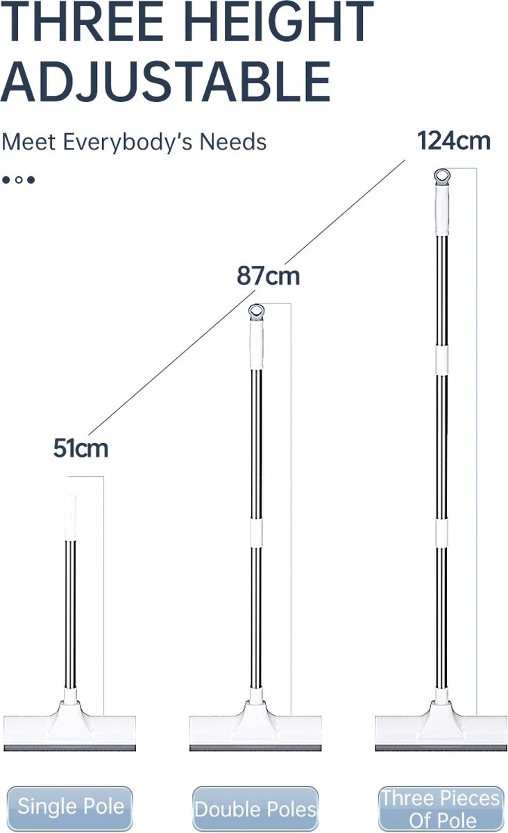Synx Tools Luiwagen Borstel 2-in-1 Trekker - Badkamer Borstel Vloertrekker Met Steel Schrobborstel - Harde Borstelharen - Vloerwisser Badkamer - Met Telescopische Steel - Afbeelding 2