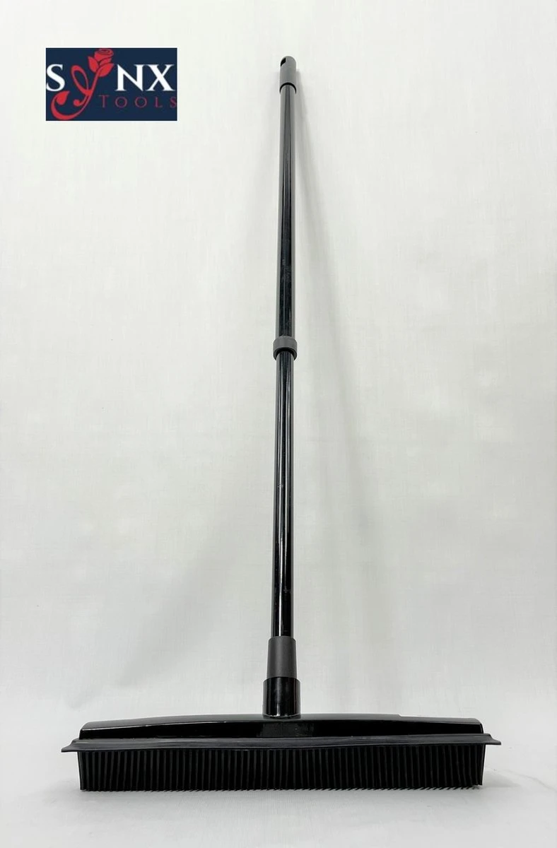 Synx Tools Zachte Bezem Rubberen Zwart 30cm Vloertrekker Binnen Bezem - Pet Hair Remover Bezems - Huisdierhaar Verwijderaar En Kappersbezem Met Steel - Vloertrekkers Met Bezemsteel - Vloertrekker Badkamer - 60/120 Cm Steel